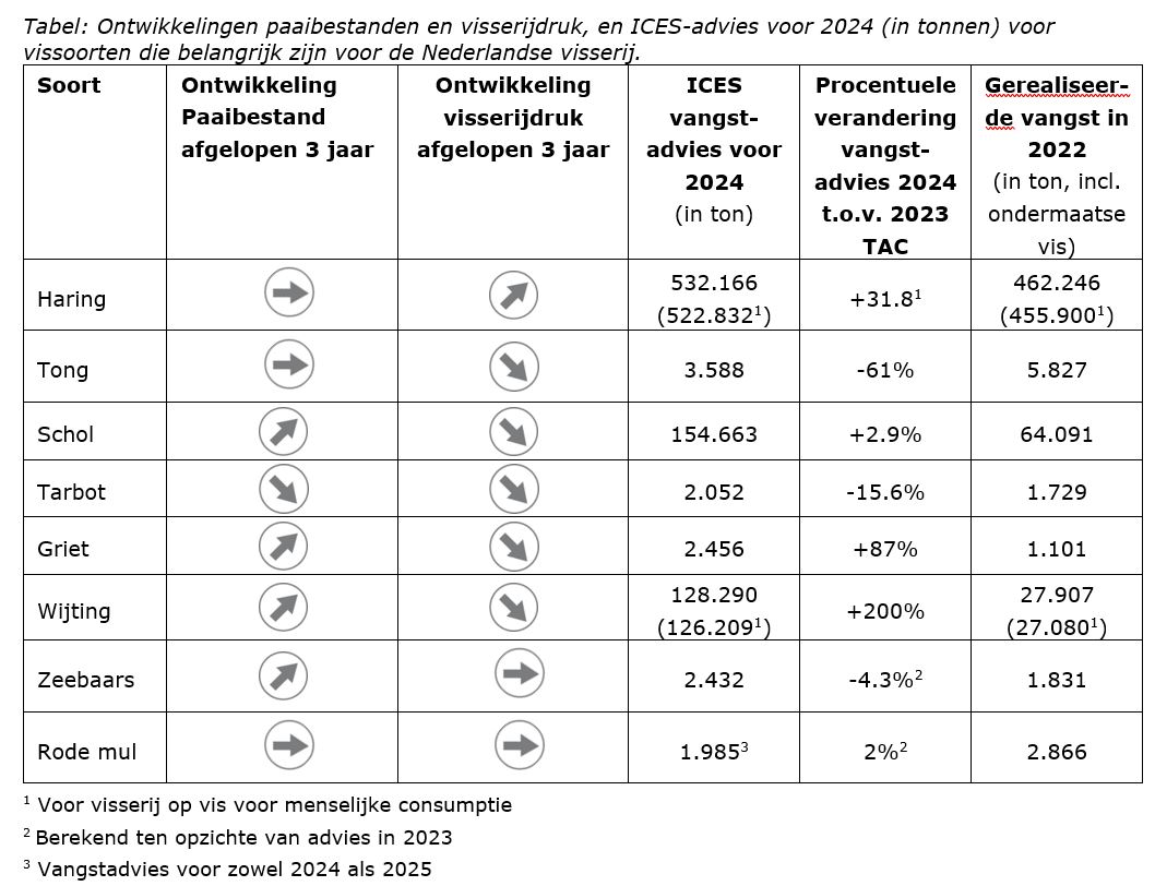 Tabel vangstadviezen 2024